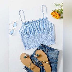 SHEIN Ruched Bust Stitch Trim Ditsy Floral Cami Top
